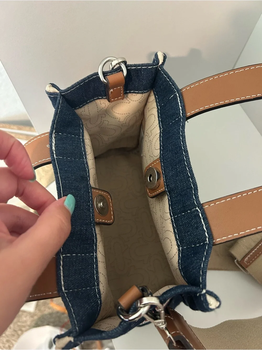 True Religion Denim Mini Tote with Tan Leather Trim